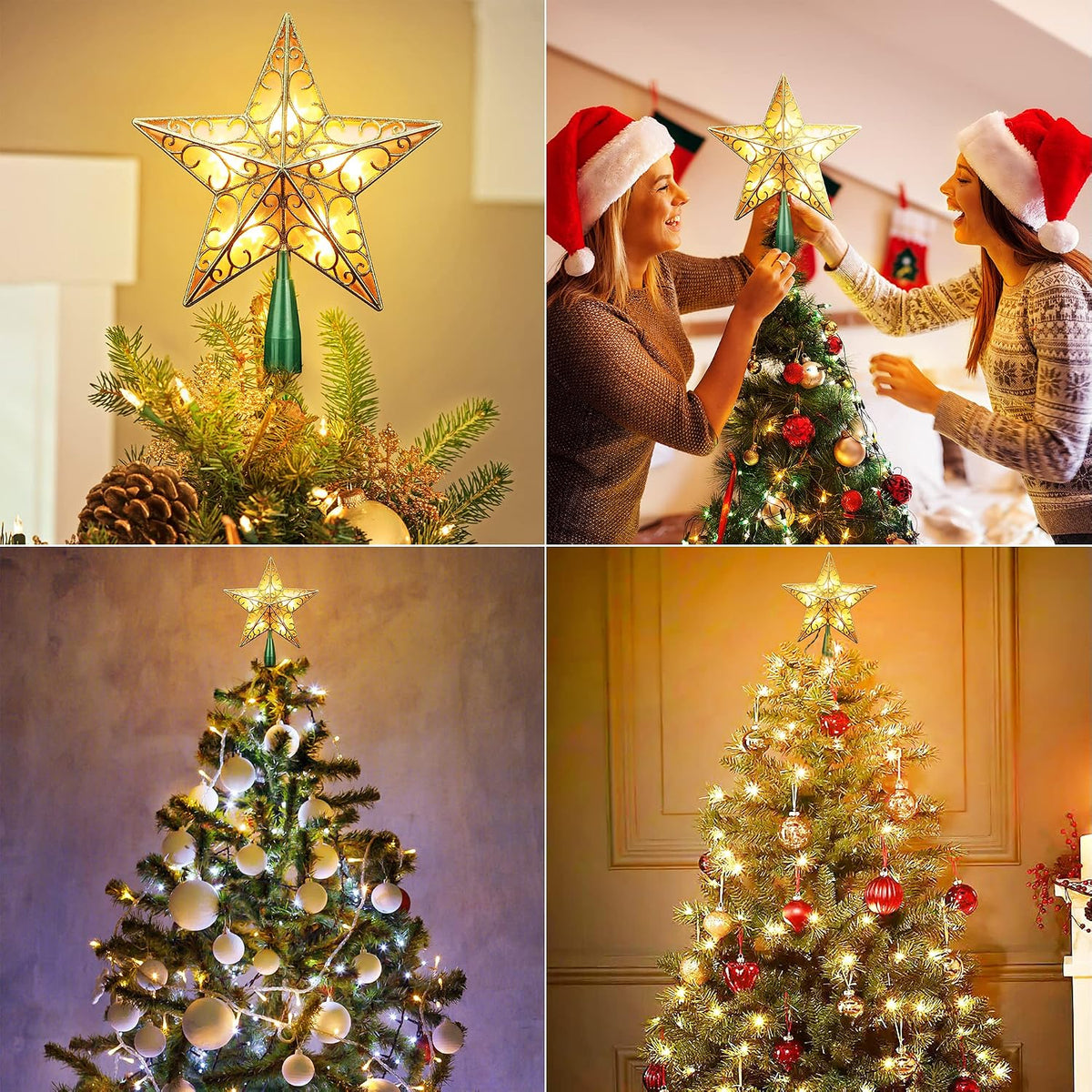 Gold Christmas Tree Topper, 9.5" 3D Xmas Tree Star with 10 Lights