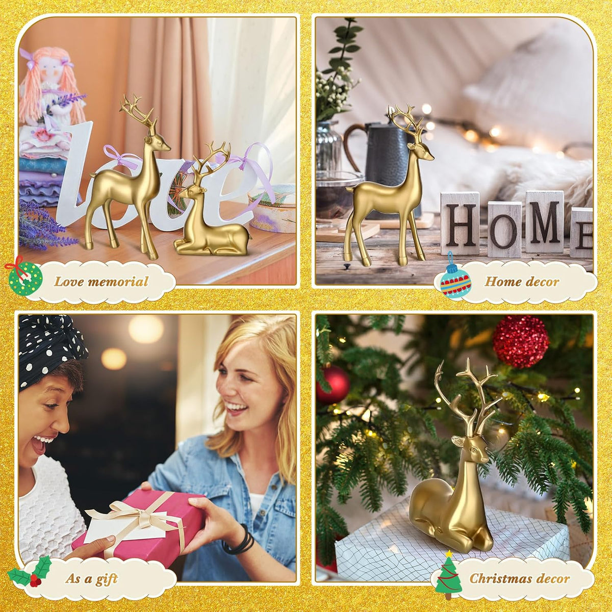 4 Pcs Christmas Reindeer Decor Indoor Small Gold Resin Deer Figurine