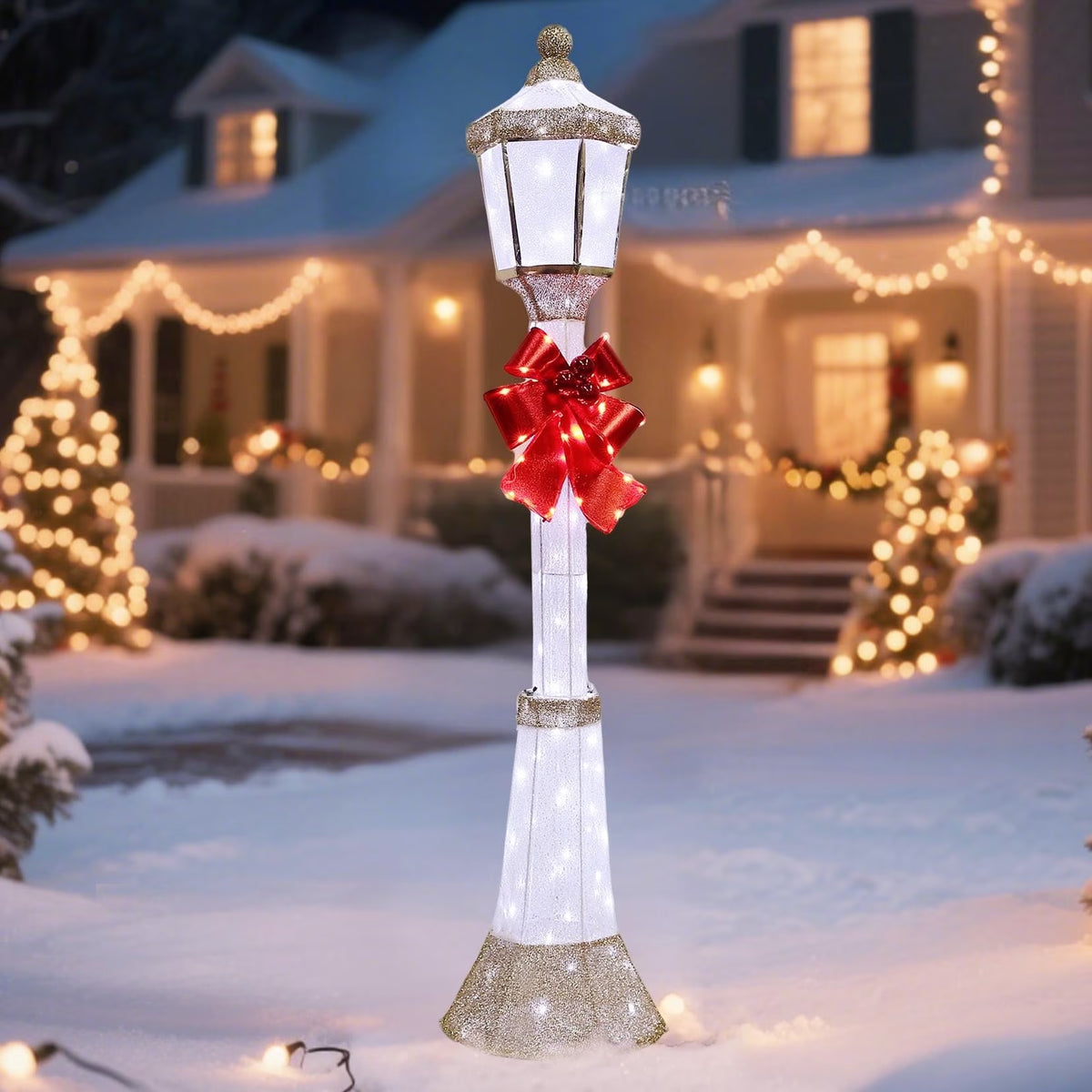 60-Inch Outdoor Christmas Yard Decoration Outdoor Lighted Lamppost Christmas Street Lamp Holiday Decoration LED Lamp Post for Lawn