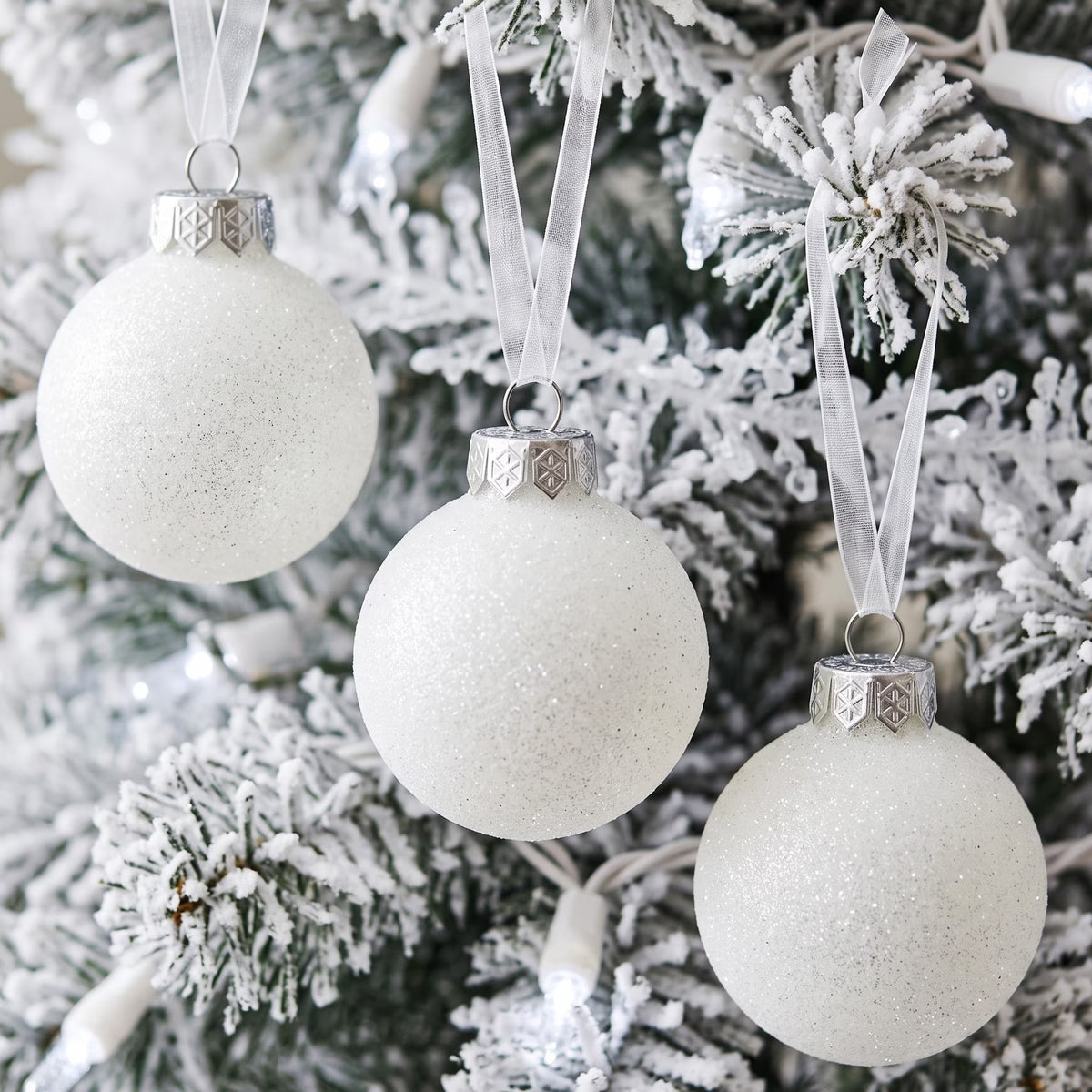 White Christmas Ball Ornaments for Tree Decorations – Small 2.36" Shatterproof Glitter Snowball for Holiday Xmas Decor, 18-Pack