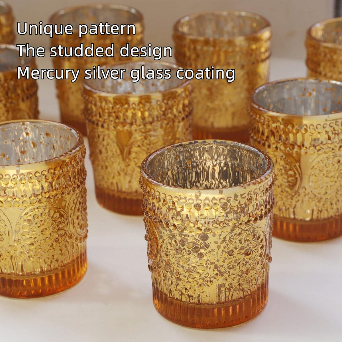 Gold Votive Candle Holders Set of 12, Mercury Gold Candle Holders Bulk