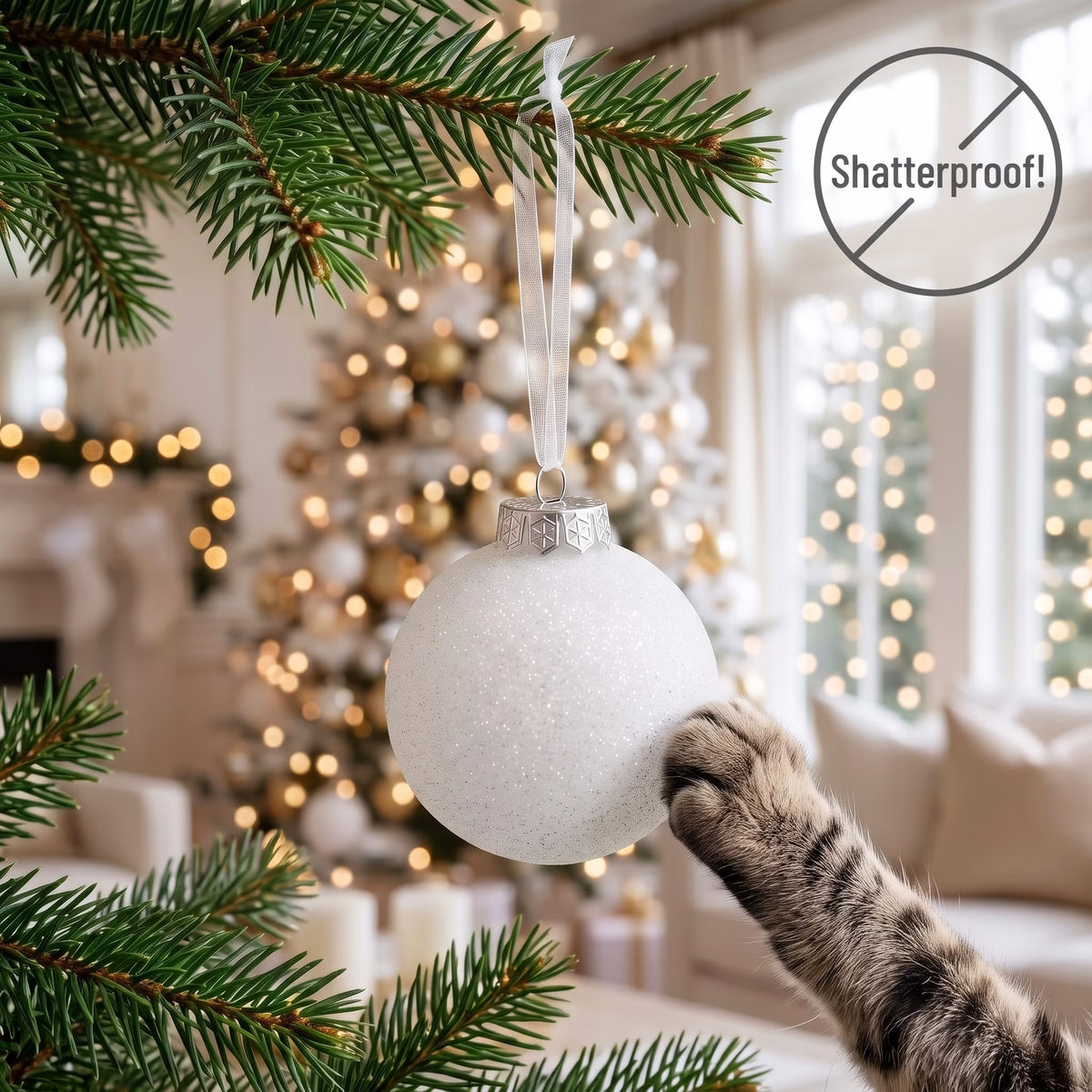 White Christmas Ball Ornaments for Tree Decorations – Small 2.36" Shatterproof Glitter Snowball for Holiday Xmas Decor, 18-Pack