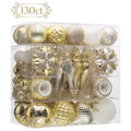130Ct Christmas Ornaments Set, White Gold Shatterproof Ornaments for Christams Tree Decor