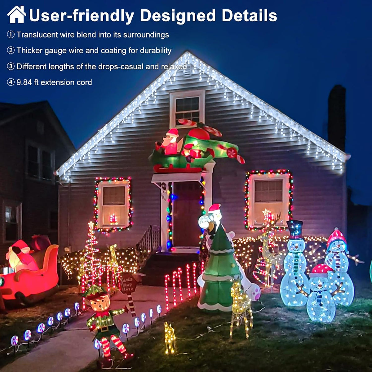 White Christmas Lights Outdoor 99Ft 1216LED Icicle Lights Twinkle Xmas