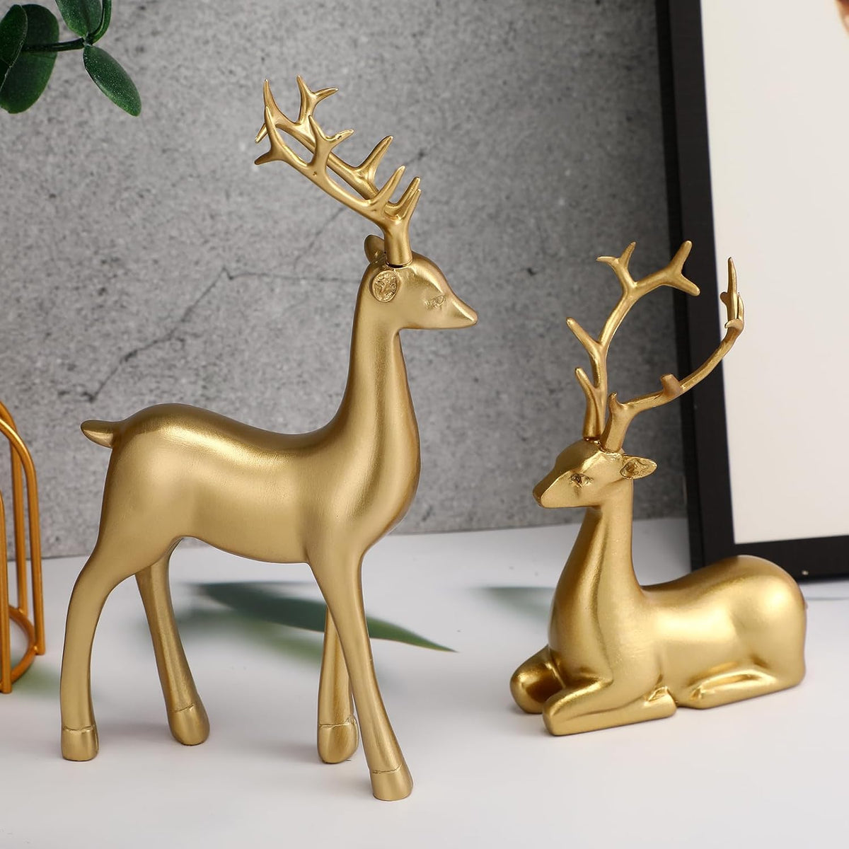 4 Pcs Christmas Reindeer Decor Indoor Small Gold Resin Deer Figurine