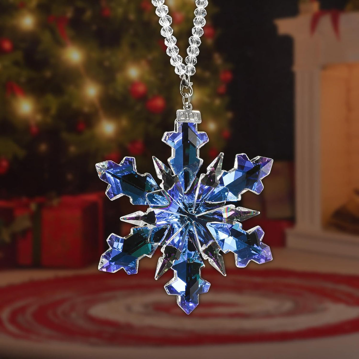2024 Annual Edition Crystal Snowflake Ornaments Christmas Ornaments Home Hanging Decor Gifts (Multicolor)