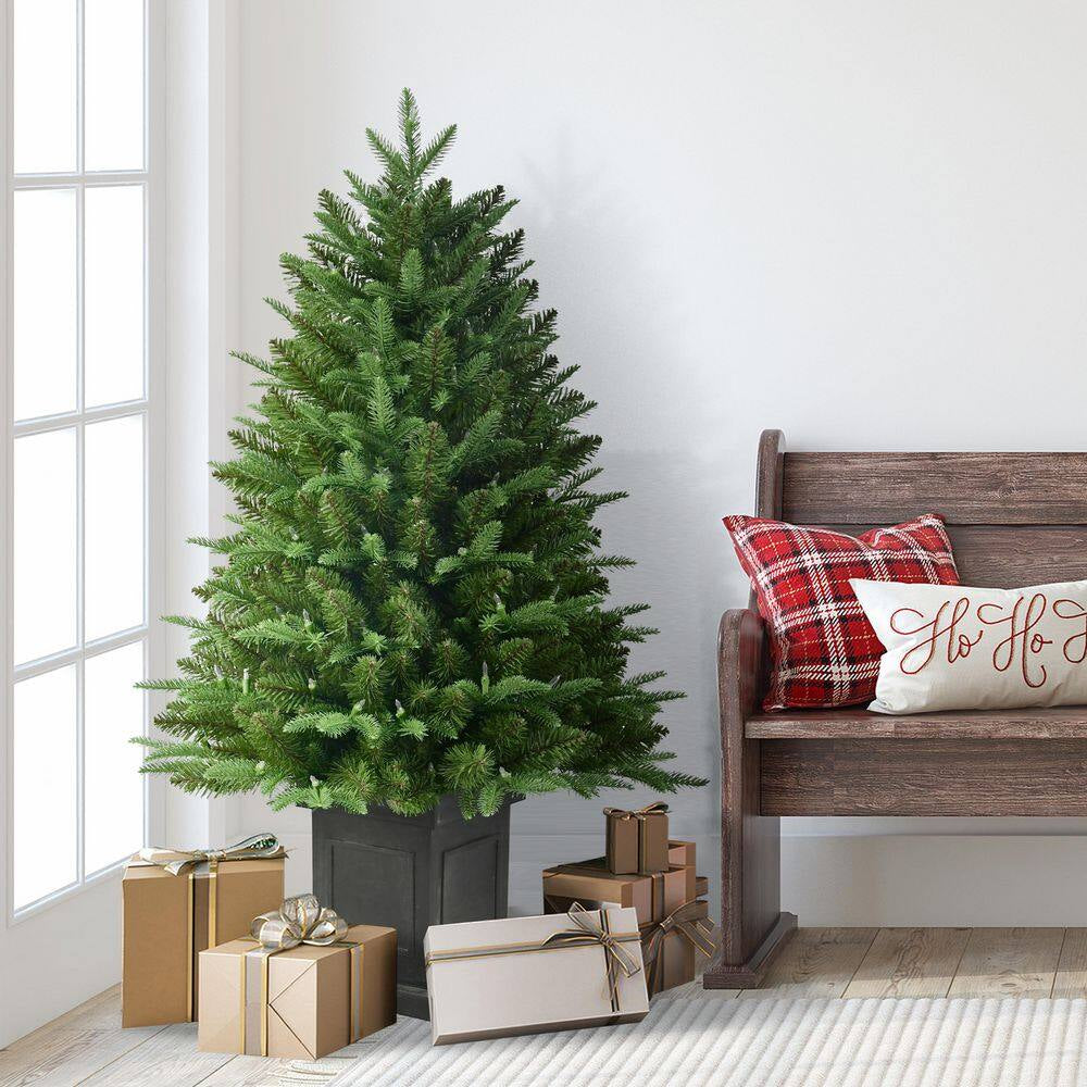 40 In. Pre-Lit Fraser Fir Potted Artificial Christmas Tree with 100 Warm White LED Lights
