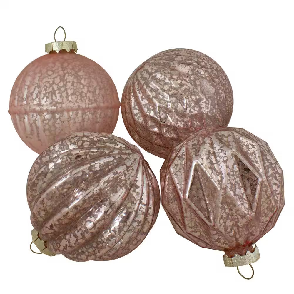 Set of 12 Blush Pink Finial and Glass Ball Christmas Ornaments