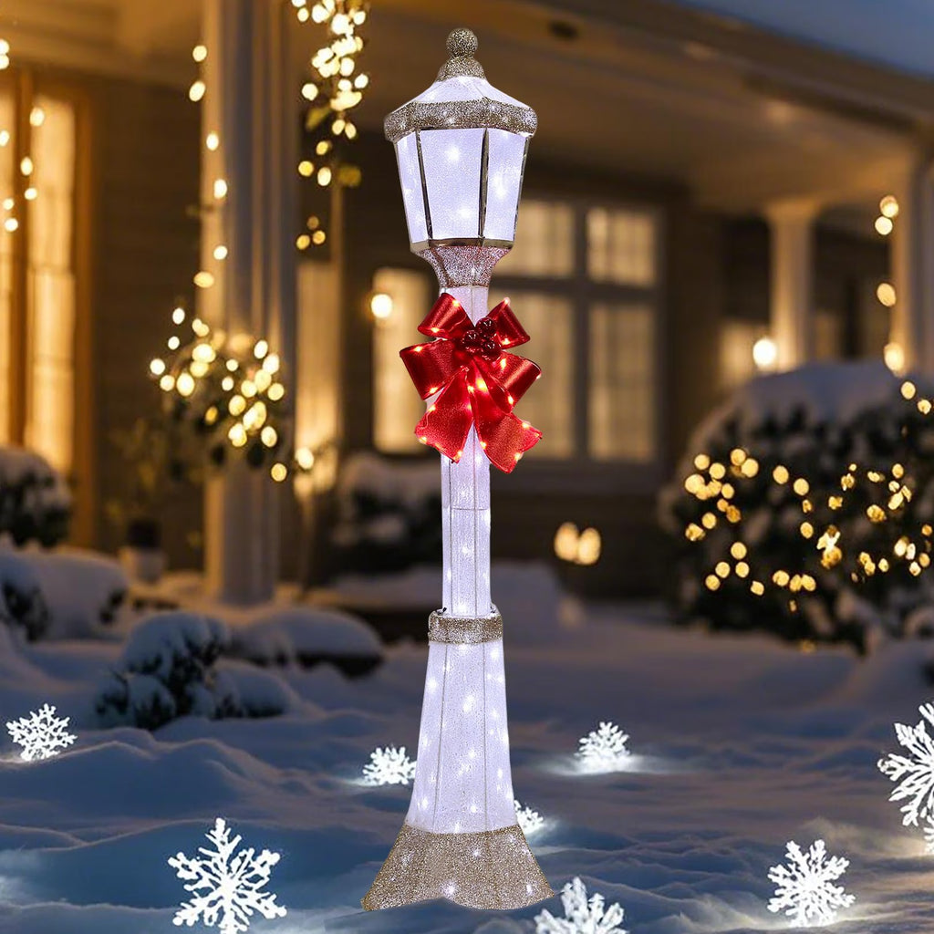 60-Inch Outdoor Christmas Yard Decoration Outdoor Lighted Lamppost Christmas Street Lamp Holiday Decoration LED Lamp Post for Lawn