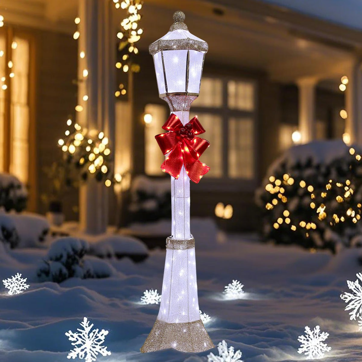 60-Inch Outdoor Christmas Yard Decoration Outdoor Lighted Lamppost Christmas Street Lamp Holiday Decoration LED Lamp Post for Lawn