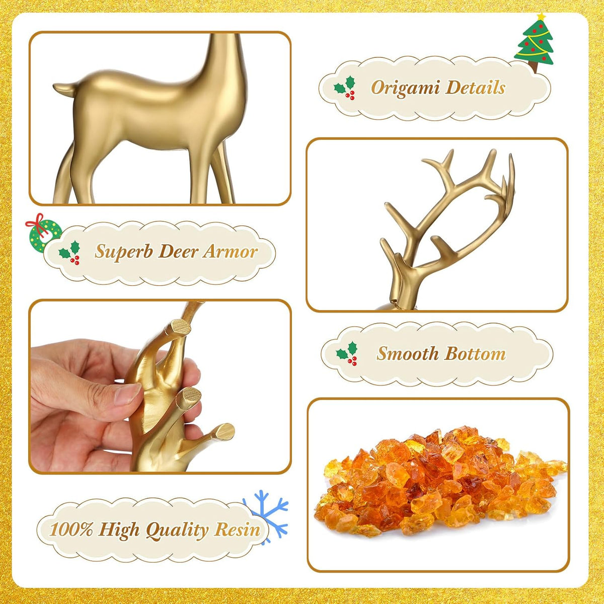 4 Pcs Christmas Reindeer Decor Indoor Small Gold Resin Deer Figurine