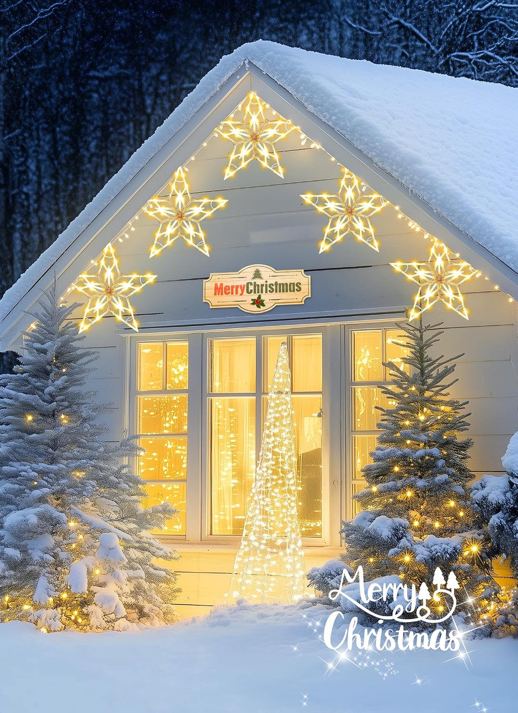 Pathway Lights Outdoor Christmas Decorations, Set of 10 Large Waterproof Stake Decorative Light for outside Sidewalk Yard Lawn Path Walkway Driveway Marker Stake, Warm White