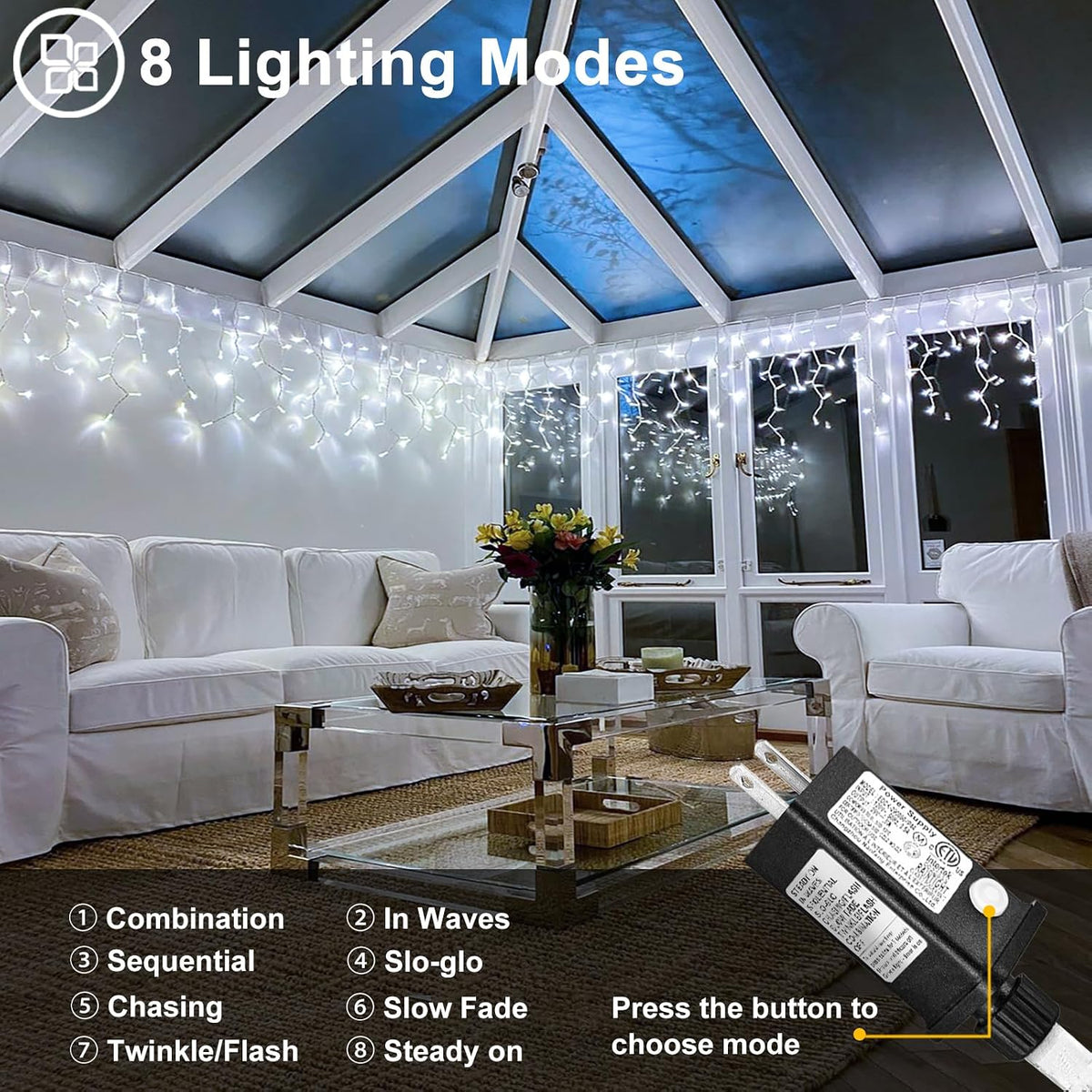 White Christmas Lights Outdoor 99Ft 1216LED Icicle Lights Twinkle Xmas