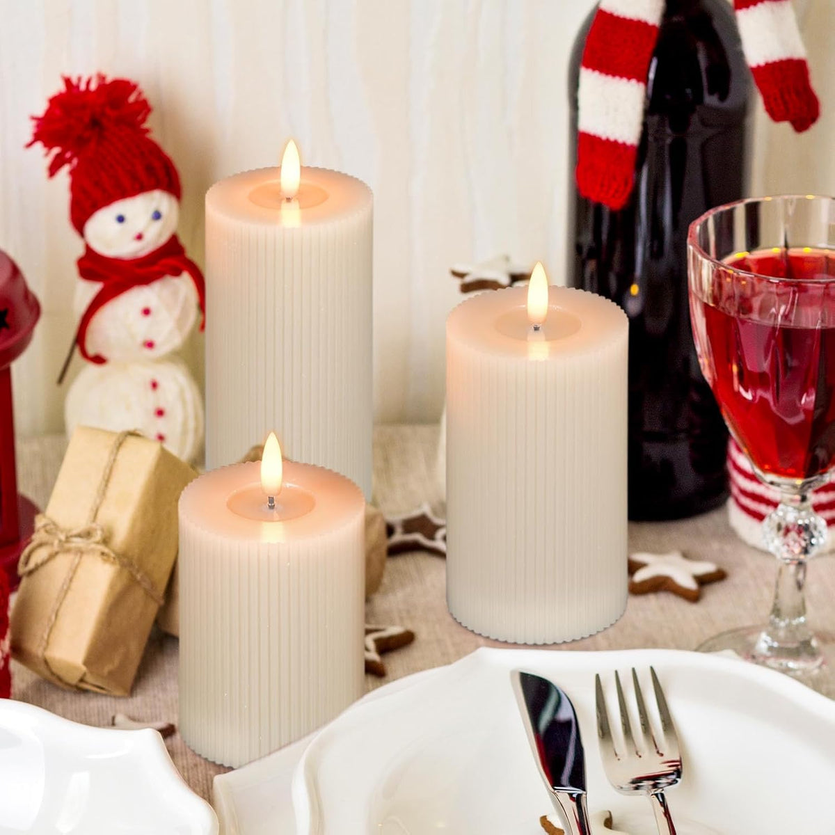 Beige Battery Operated Flameless Candles with 6 Hour Timer