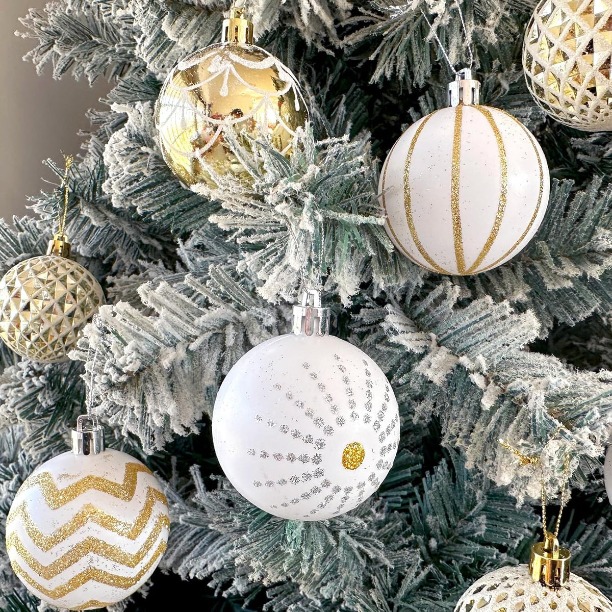 30PCS Christmas Balls Ornaments,60Mm Gold&White Painted Shatterproof Festive Wedding Hanging Ornaments Christmas Tree Decoration