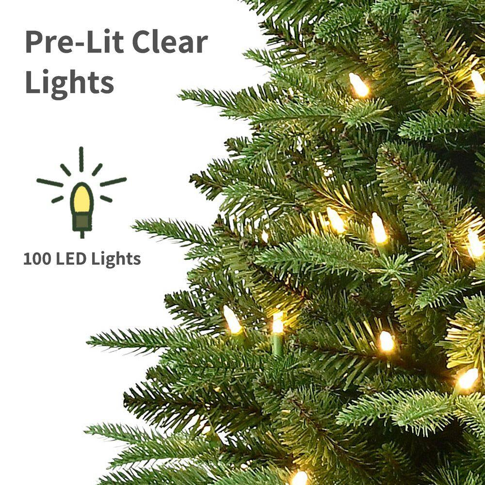 40 In. Pre-Lit Fraser Fir Potted Artificial Christmas Tree with 100 Warm White LED Lights