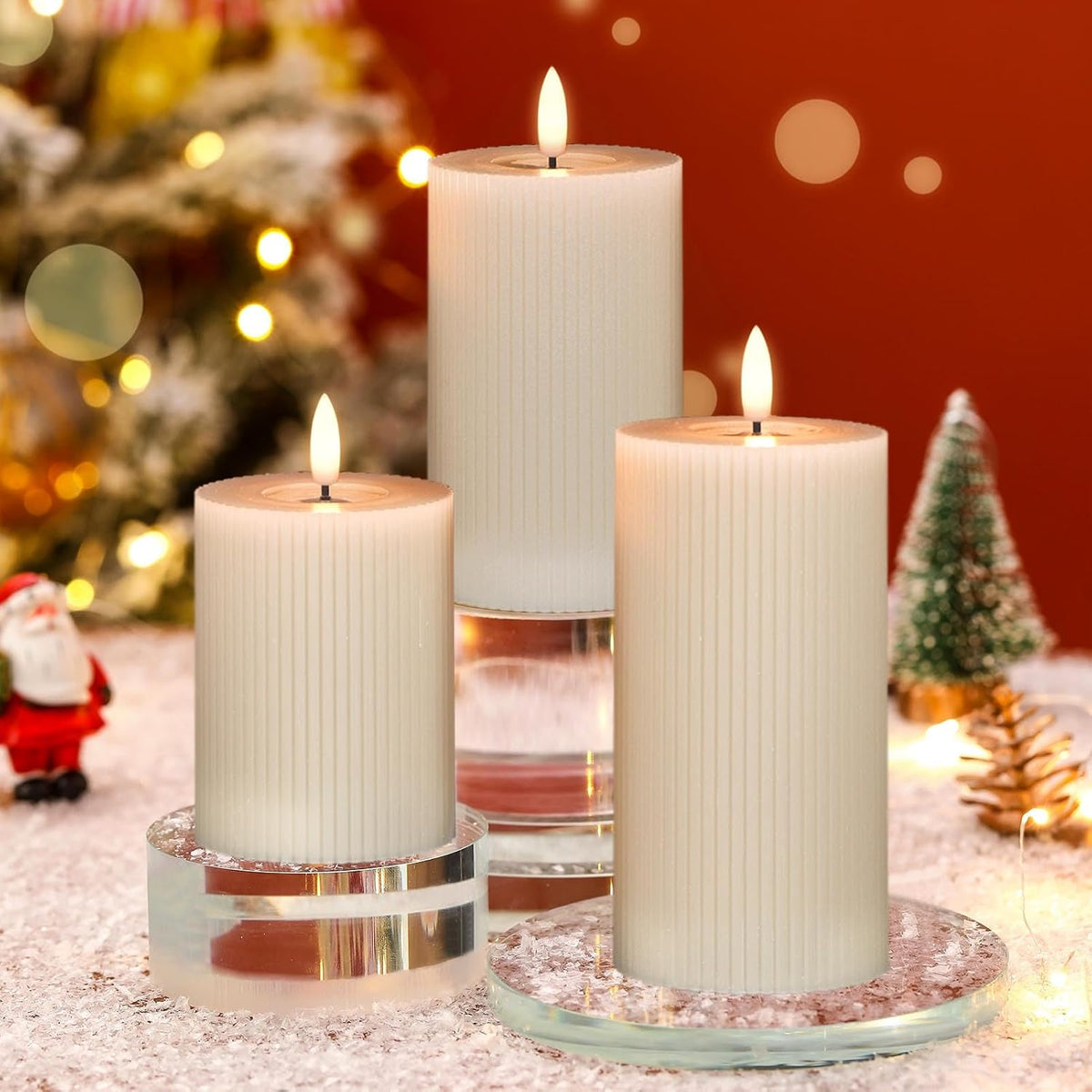 Beige Battery Operated Flameless Candles with 6 Hour Timer