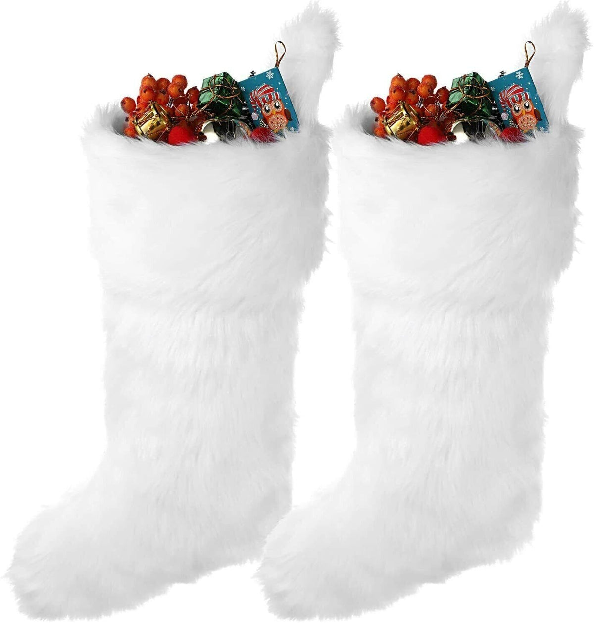 Large Set of 2 White Faux Fur Christmas Stocking 20" Xmas Hanging Presents NEW