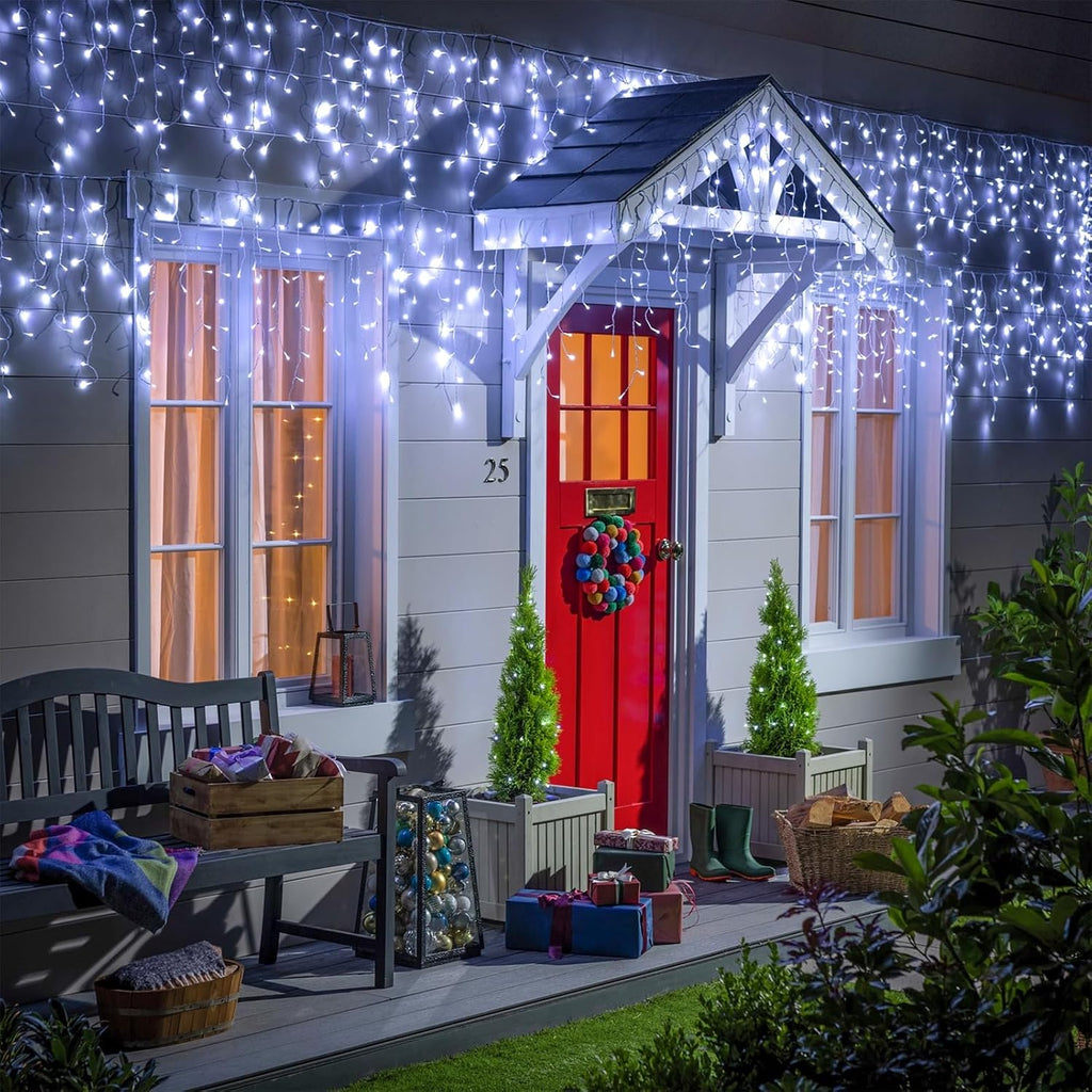 White Christmas Lights Outdoor 99Ft 1216LED Icicle Lights Twinkle Xmas