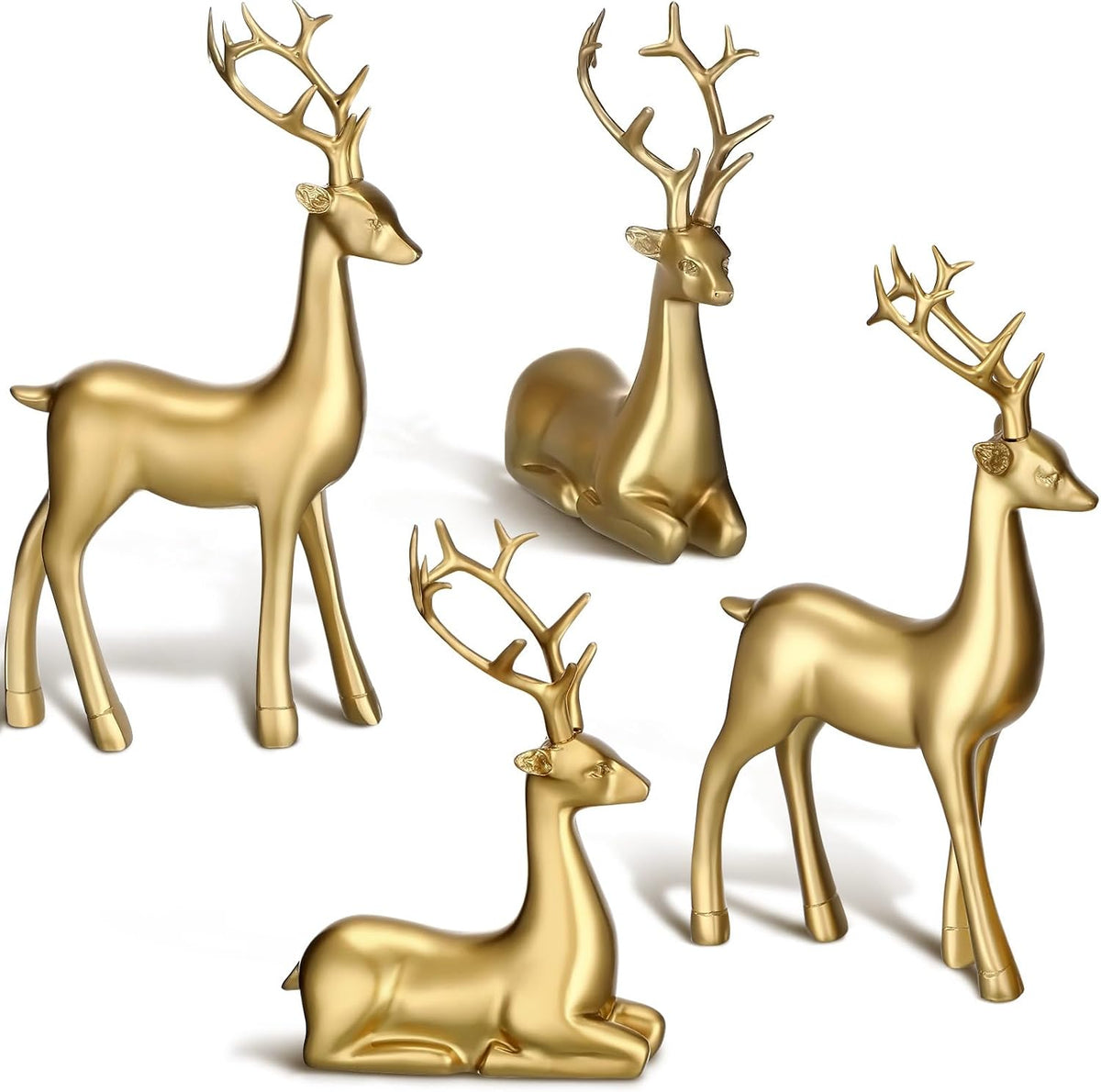 4 Pcs Christmas Reindeer Decor Indoor Small Gold Resin Deer Figurine