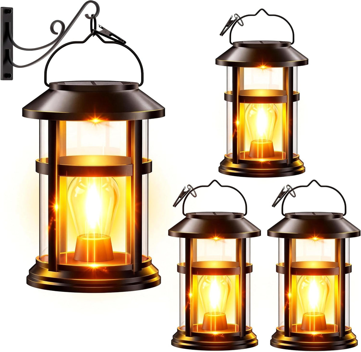 Solar Lanterns Outdoor Waterproof with Wall Mount Kit, Upgraded Brighter Hanging Solar Lights for Outside, Auto On/Off Solar Powered Lantern for Garden Yard Patio Porch Decor, Gift for Mom