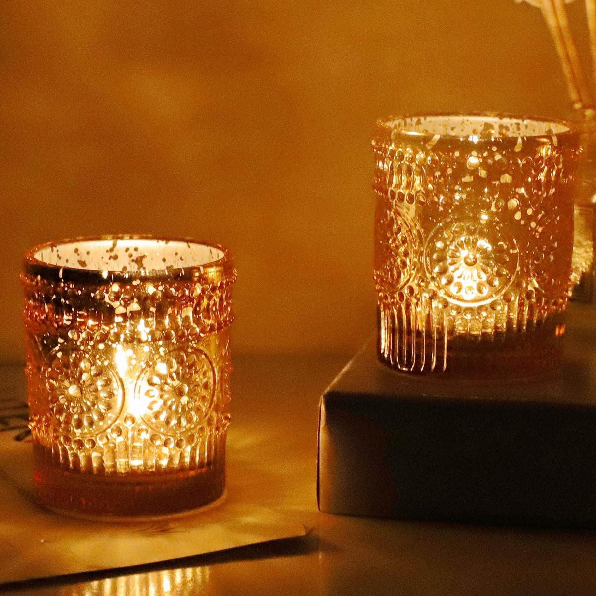 Gold Votive Candle Holders Set of 12, Mercury Gold Candle Holders Bulk