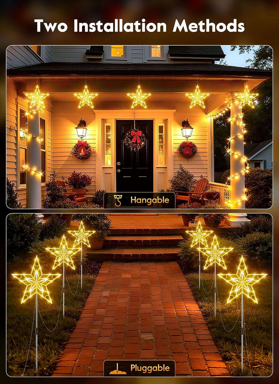 Pathway Lights Outdoor Christmas Decorations, Set of 10 Large Waterproof Stake Decorative Light for outside Sidewalk Yard Lawn Path Walkway Driveway Marker Stake, Warm White