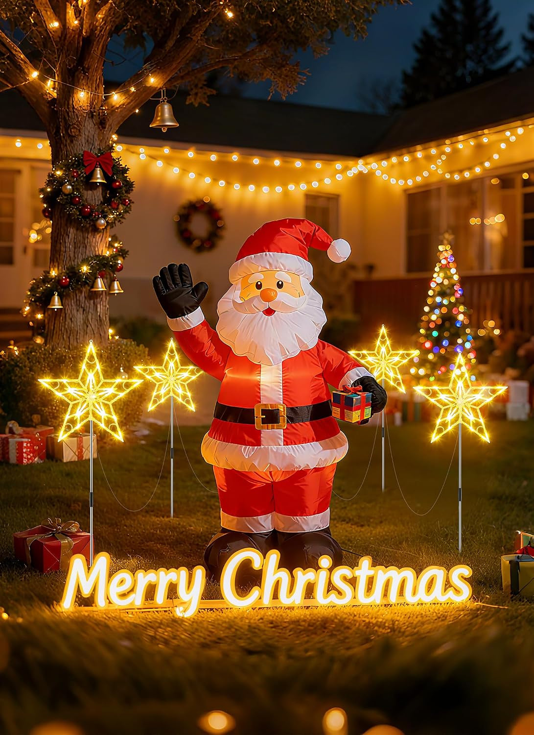 Pathway Lights Outdoor Christmas Decorations, Set of 10 Large Waterproof Stake Decorative Light for outside Sidewalk Yard Lawn Path Walkway Driveway Marker Stake, Warm White