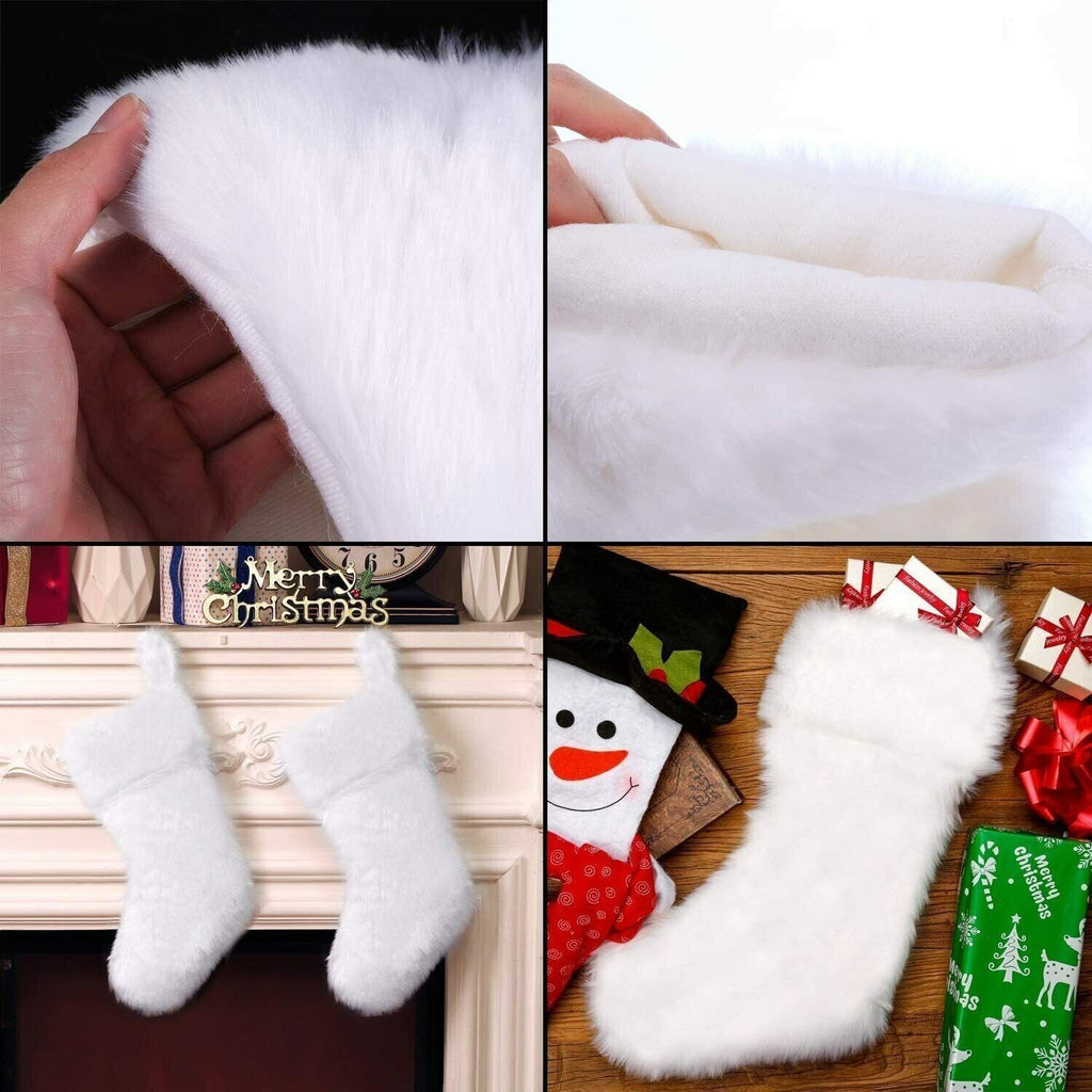 Large Set of 2 White Faux Fur Christmas Stocking 20" Xmas Hanging Presents NEW