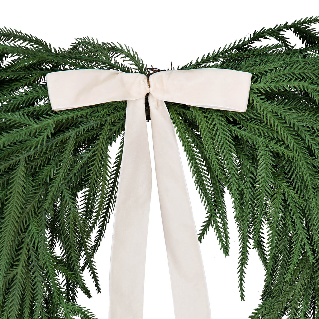 Natural Feel Norfolk Artificial Christmas Wreath with Bow, Green, 22"