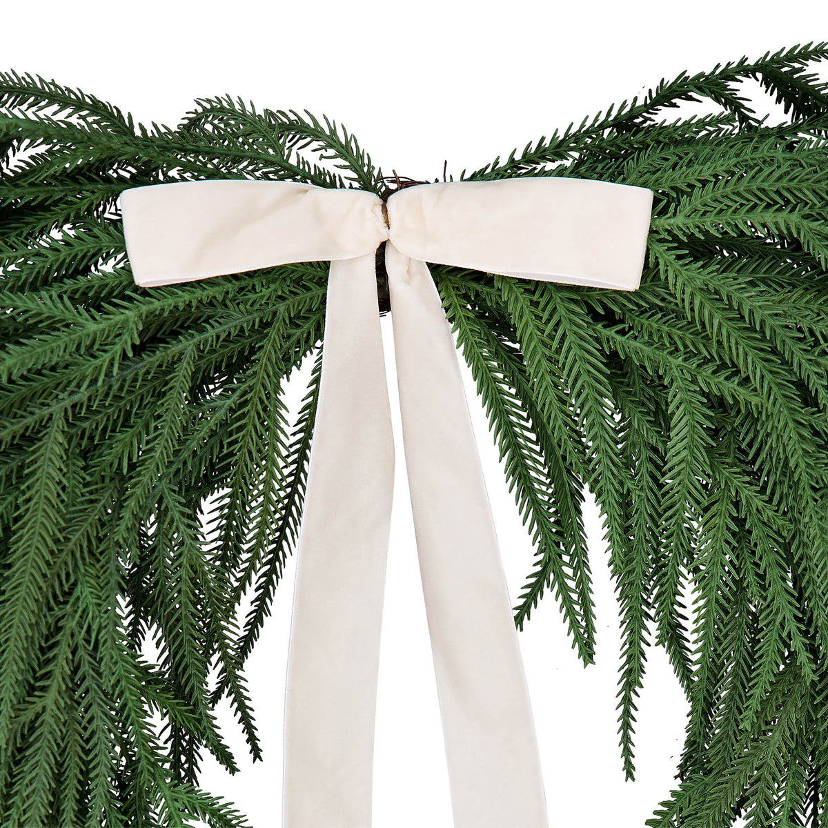 Natural Feel Norfolk Artificial Christmas Wreath with Bow, Green, 22"