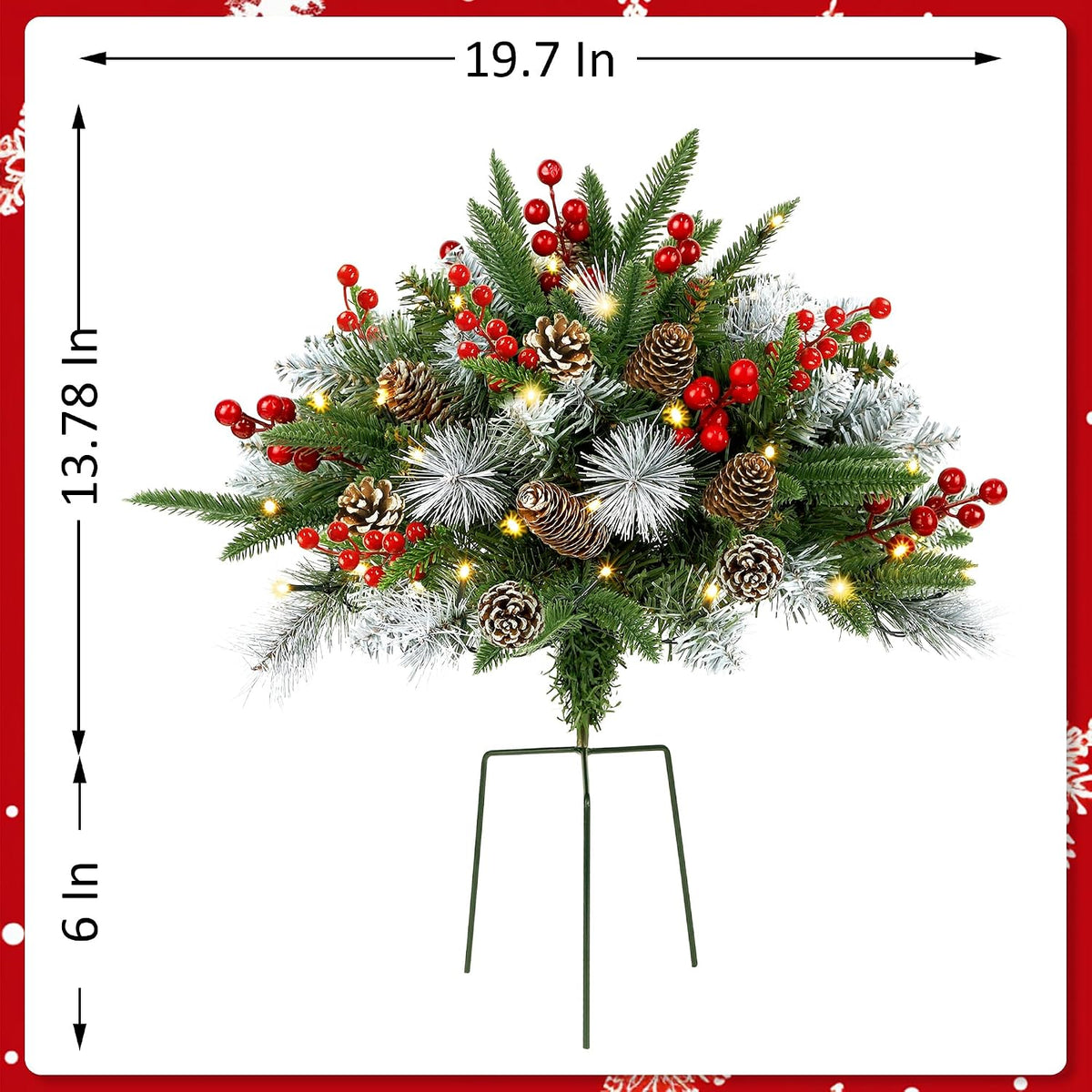 Outdoor Urn Filler, Set of 2 Lighted Outdoor Christmas Tree, Battery Operated Christmas Porch Decorations for Driveway, Yard, Garden, Flower Beds