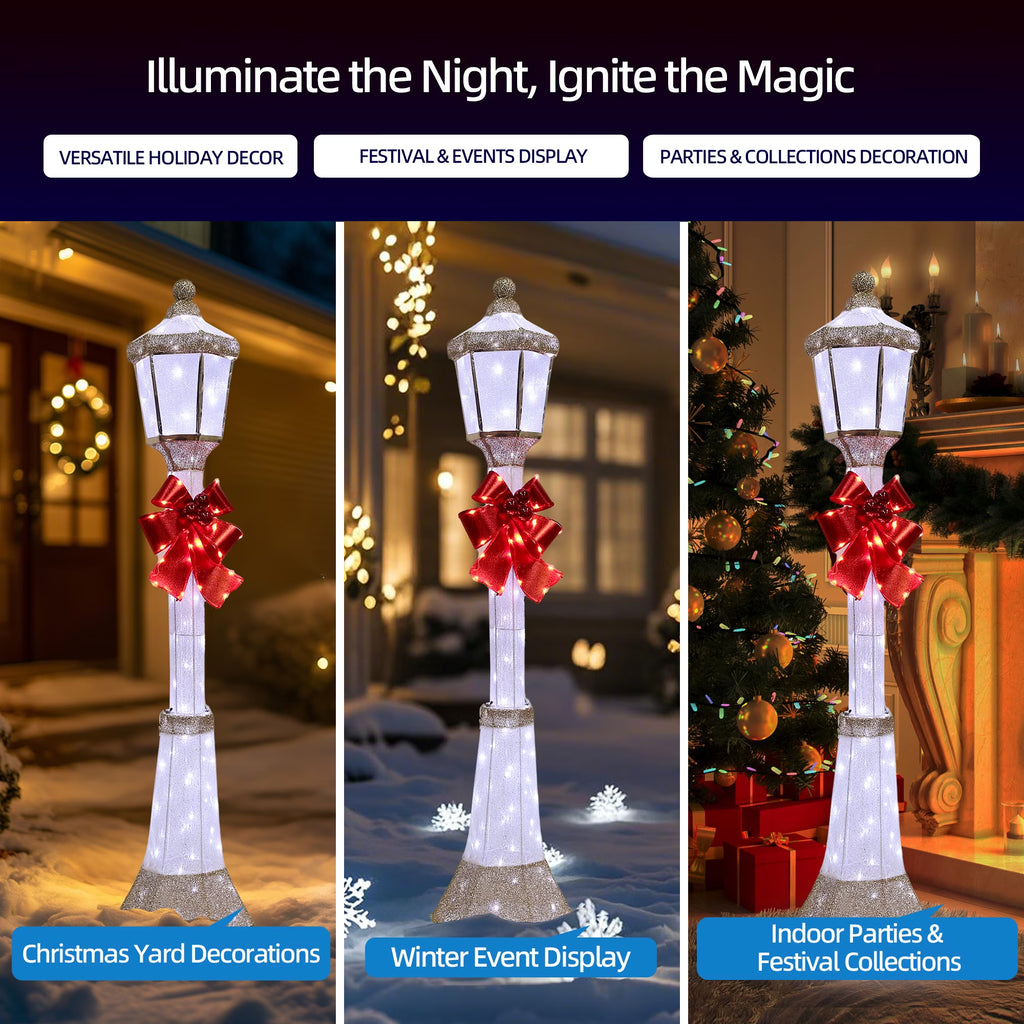 60-Inch Outdoor Christmas Yard Decoration Outdoor Lighted Lamppost Christmas Street Lamp Holiday Decoration LED Lamp Post for Lawn