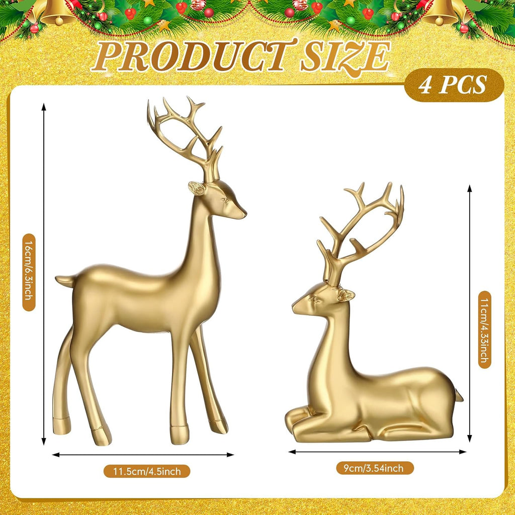 4 Pcs Christmas Reindeer Decor Indoor Small Gold Resin Deer Figurine