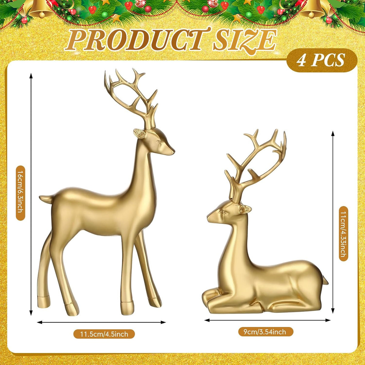 4 Pcs Christmas Reindeer Decor Indoor Small Gold Resin Deer Figurine