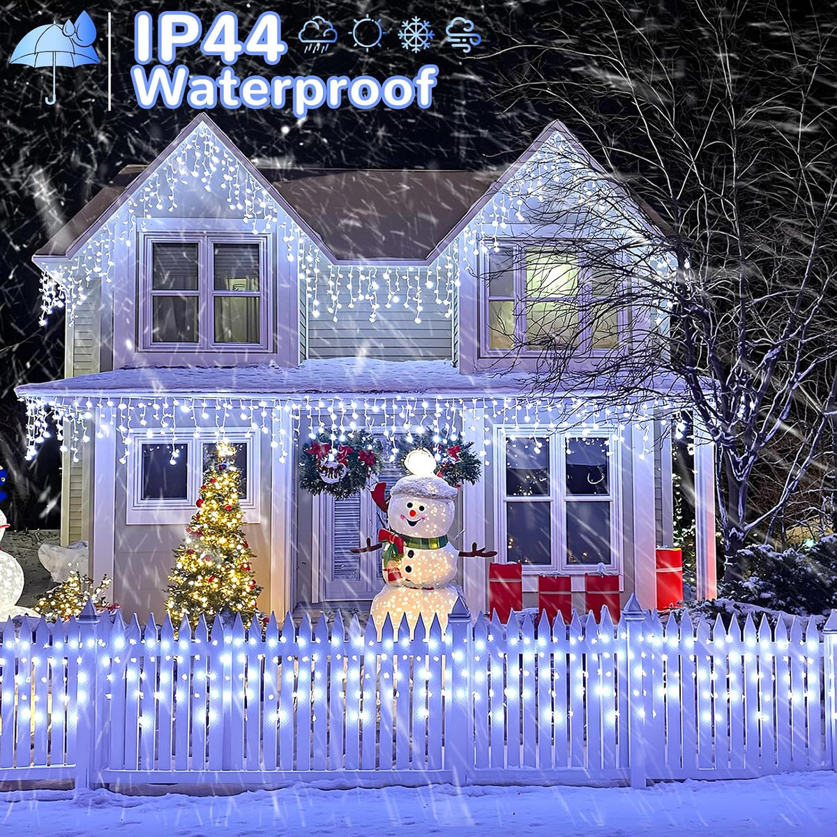 White Christmas Lights Outdoor 99Ft 1216LED Icicle Lights Twinkle Xmas