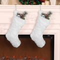 Large Set of 2 White Faux Fur Christmas Stocking 20" Xmas Hanging Presents NEW