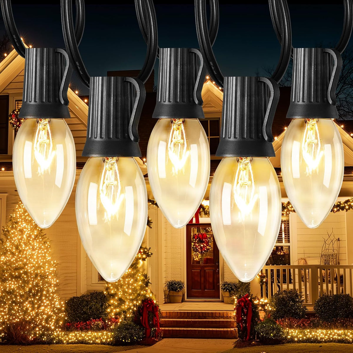 C9 Christmas Lights Outdoor, 100FT String Lights with 100 Bulbs