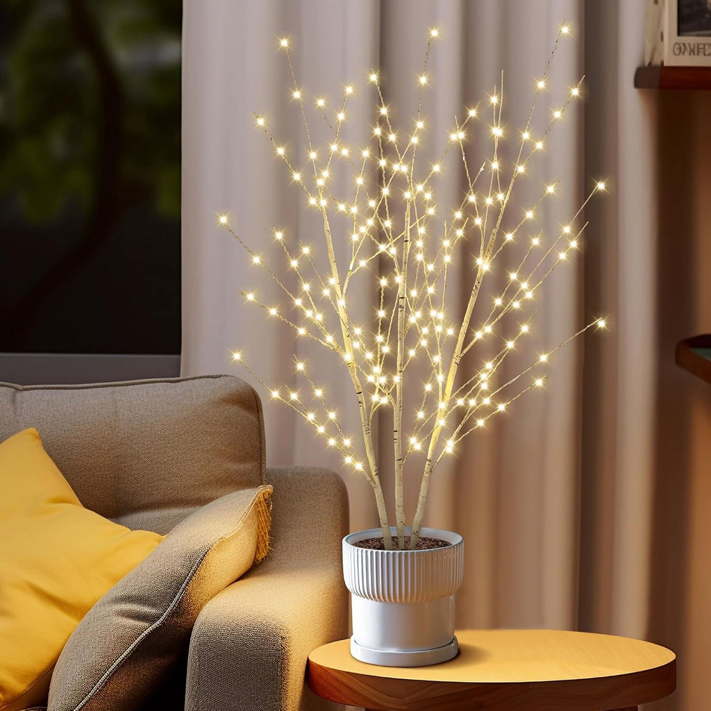 33In Birch Light Tree with 180 LED Lights, Plug in Twig Lights