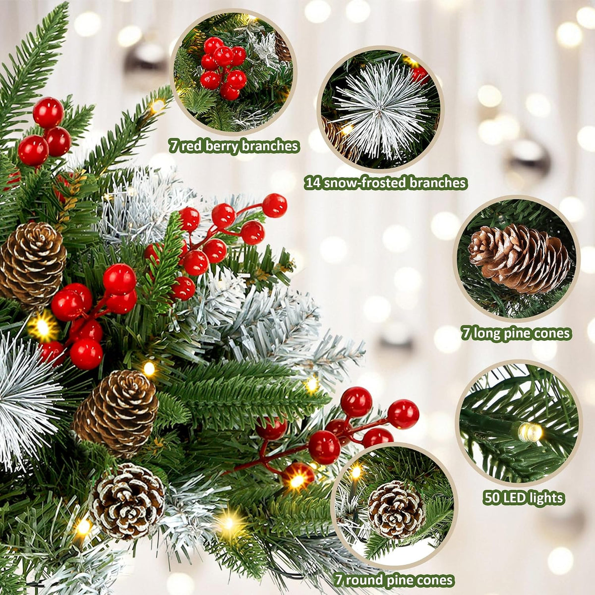 Outdoor Urn Filler, Set of 2 Lighted Outdoor Christmas Tree, Battery Operated Christmas Porch Decorations for Driveway, Yard, Garden, Flower Beds