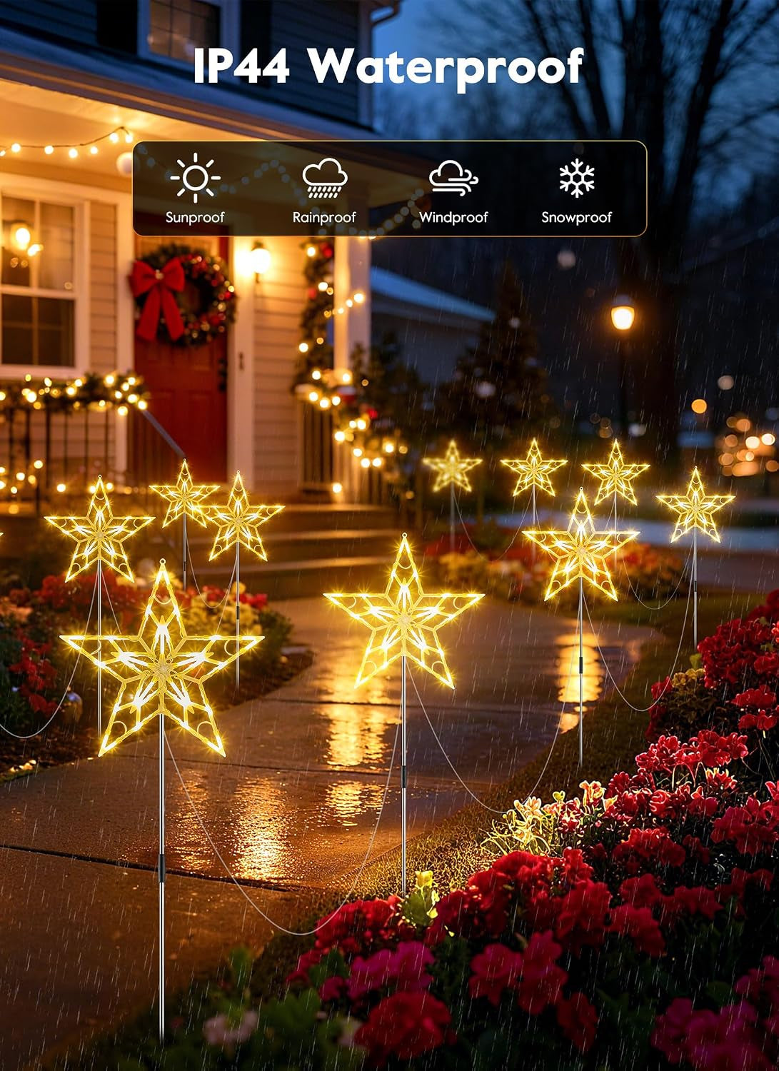 Pathway Lights Outdoor Christmas Decorations, Set of 10 Large Waterproof Stake Decorative Light for outside Sidewalk Yard Lawn Path Walkway Driveway Marker Stake, Warm White