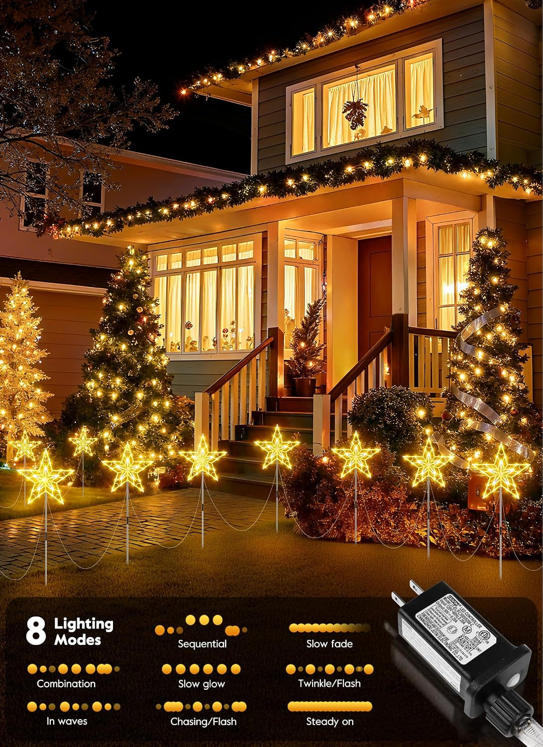 Pathway Lights Outdoor Christmas Decorations, Set of 10 Large Waterproof Stake Decorative Light for outside Sidewalk Yard Lawn Path Walkway Driveway Marker Stake, Warm White