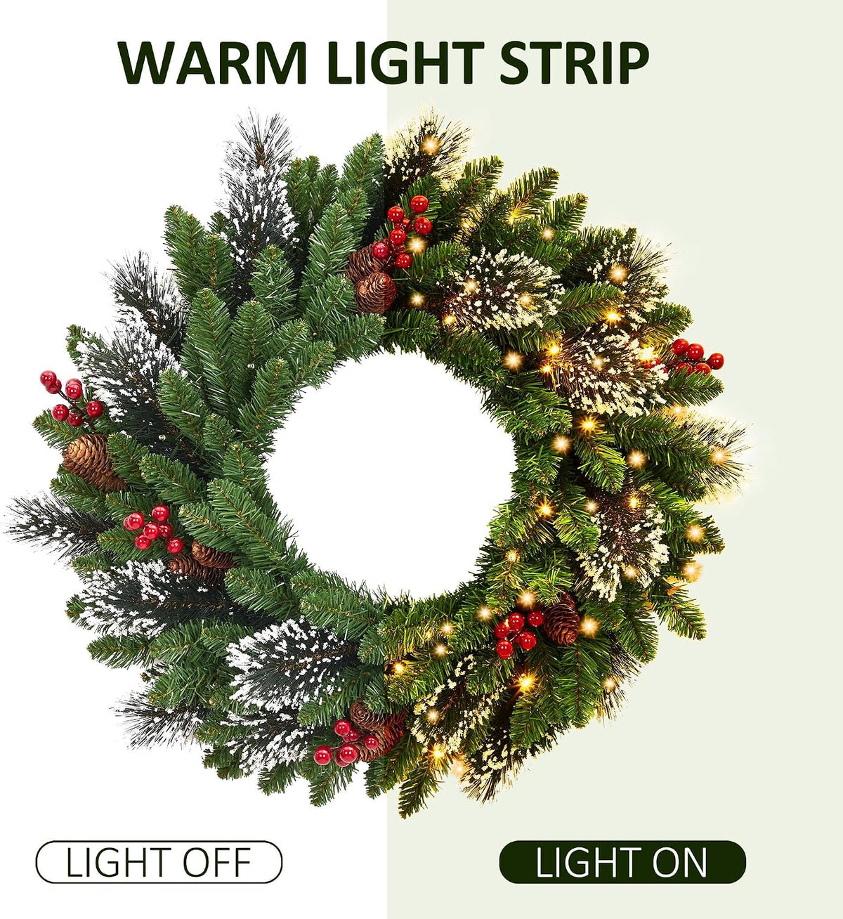 Christmas Wreath and Garland Set of 6, Prelit LED Artificial Christmas Décor with One Xmas Wreath and Arc Garland, 2 PCS of Garlands and Teardrop Garlands for Indoor Outdoor Home Décor