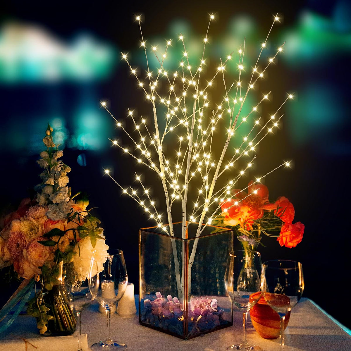 33In Birch Light Tree with 180 LED Lights, Plug in Twig Lights
