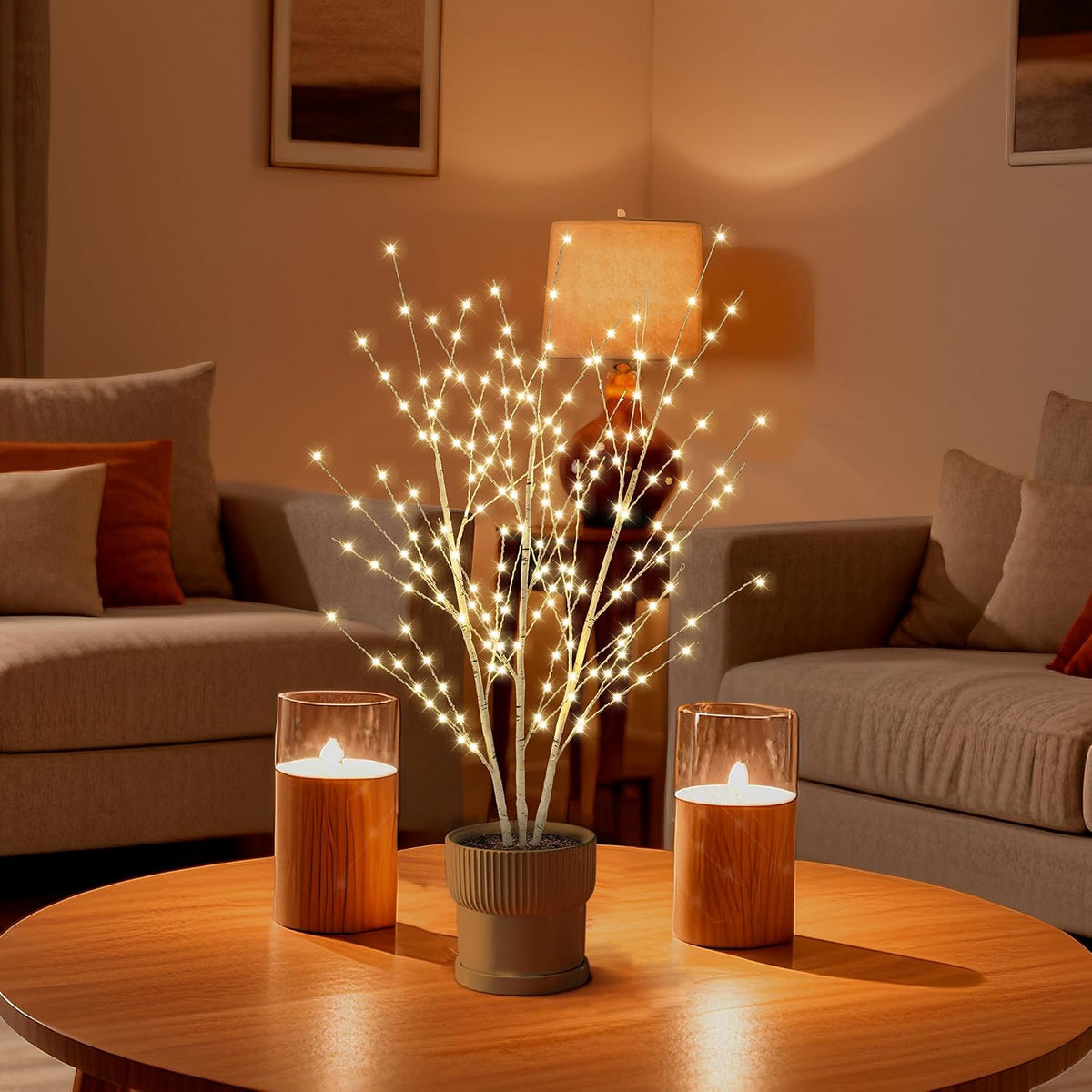 33In Birch Light Tree with 180 LED Lights, Plug in Twig Lights