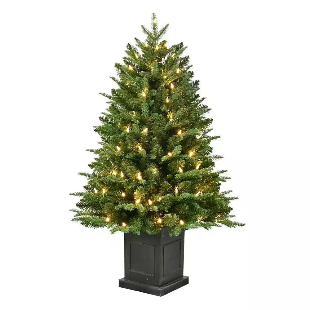 40 In. Pre-Lit Fraser Fir Potted Artificial Christmas Tree with 100 Warm White LED Lights