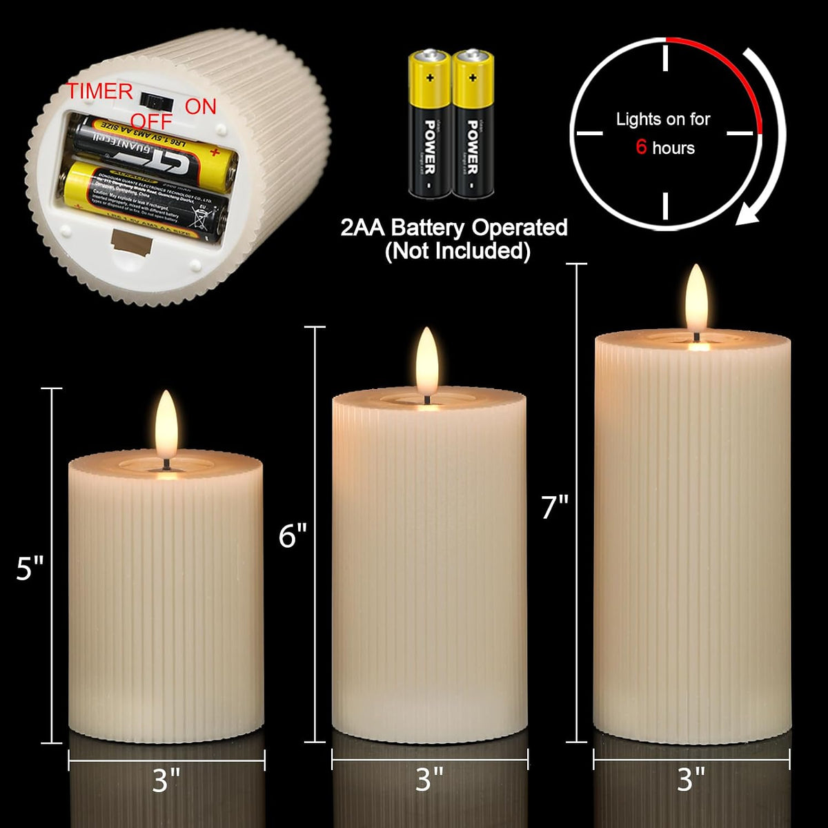 Beige Battery Operated Flameless Candles with 6 Hour Timer