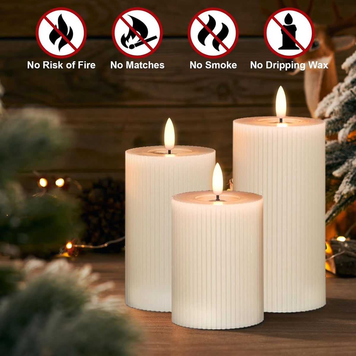 Beige Battery Operated Flameless Candles with 6 Hour Timer