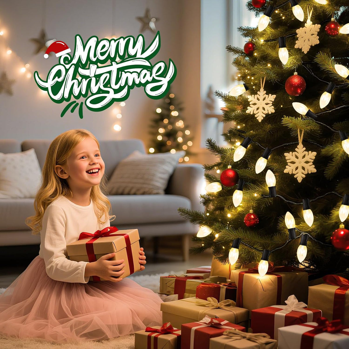 C9 Christmas Lights Outdoor, 100FT String Lights with 100 Bulbs