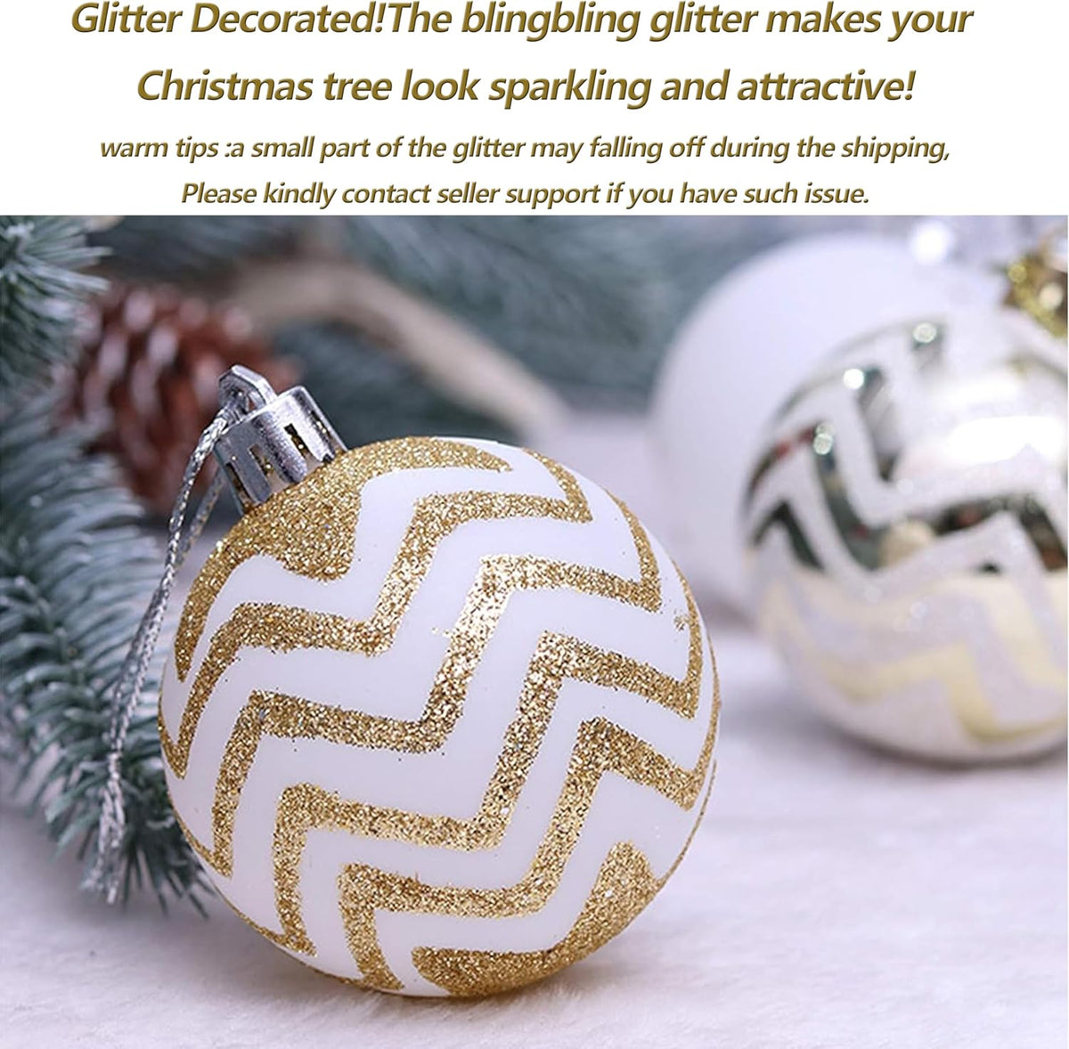 30PCS Christmas Balls Ornaments,60Mm Gold&White Painted Shatterproof Festive Wedding Hanging Ornaments Christmas Tree Decoration